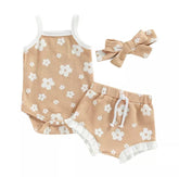 Daisy Waffle Romper Summer Set - Nude & White.